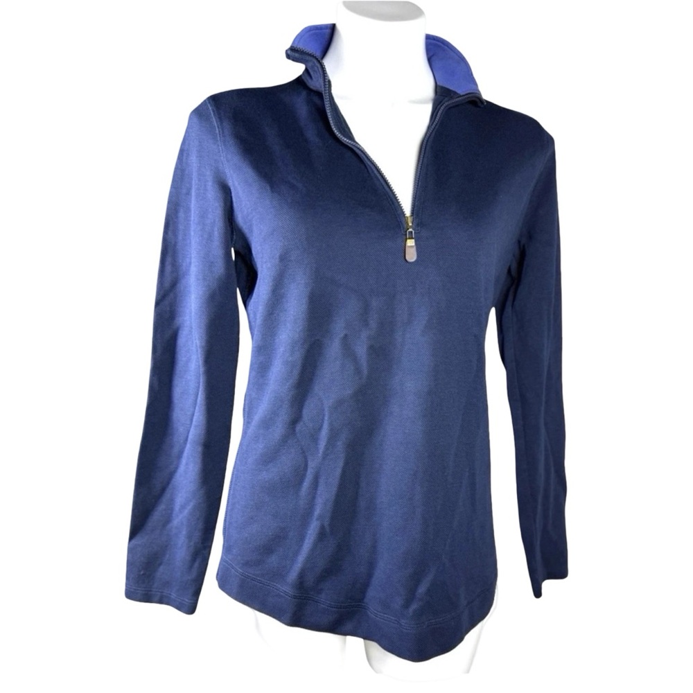 Vintage Orvis Women's Deep Blue Quarter-Zip Pima Cotton Shirt